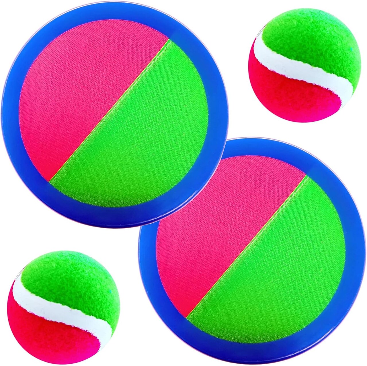 Toss and Catch Velcro Ball Set (Hook and Loop), Kids Outdoor Games, Beach Toys, Backyard Sports, Paddle Ball Games (Pack of 2 Paddles and 2 Balls)